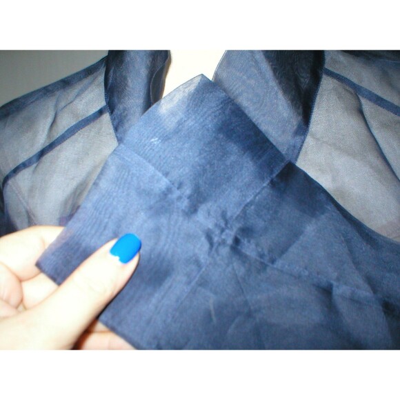 New NWT Womens 4 Blouse Top Designer Etro Silk LS Dark Blue Navy 40 Italy Sheer - Picture 4 of 11